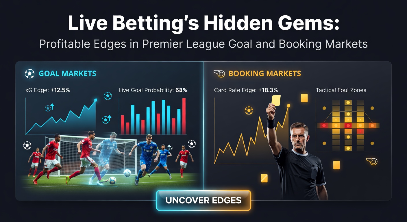 Dynamic Premier League match scene showing live betting action with goals and cards in play
