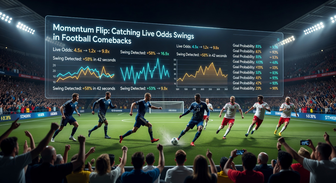 Graph showing dramatic live odds swings during a football match comeback, with lines spiking as momentum flips from one team to the other