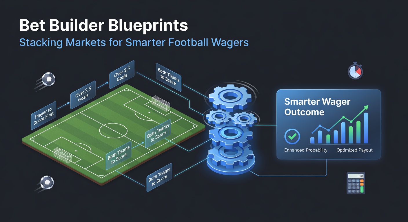 Football pitch with overlaid betting graphics showing stacked bet builder markets, highlighting player stats and match events
