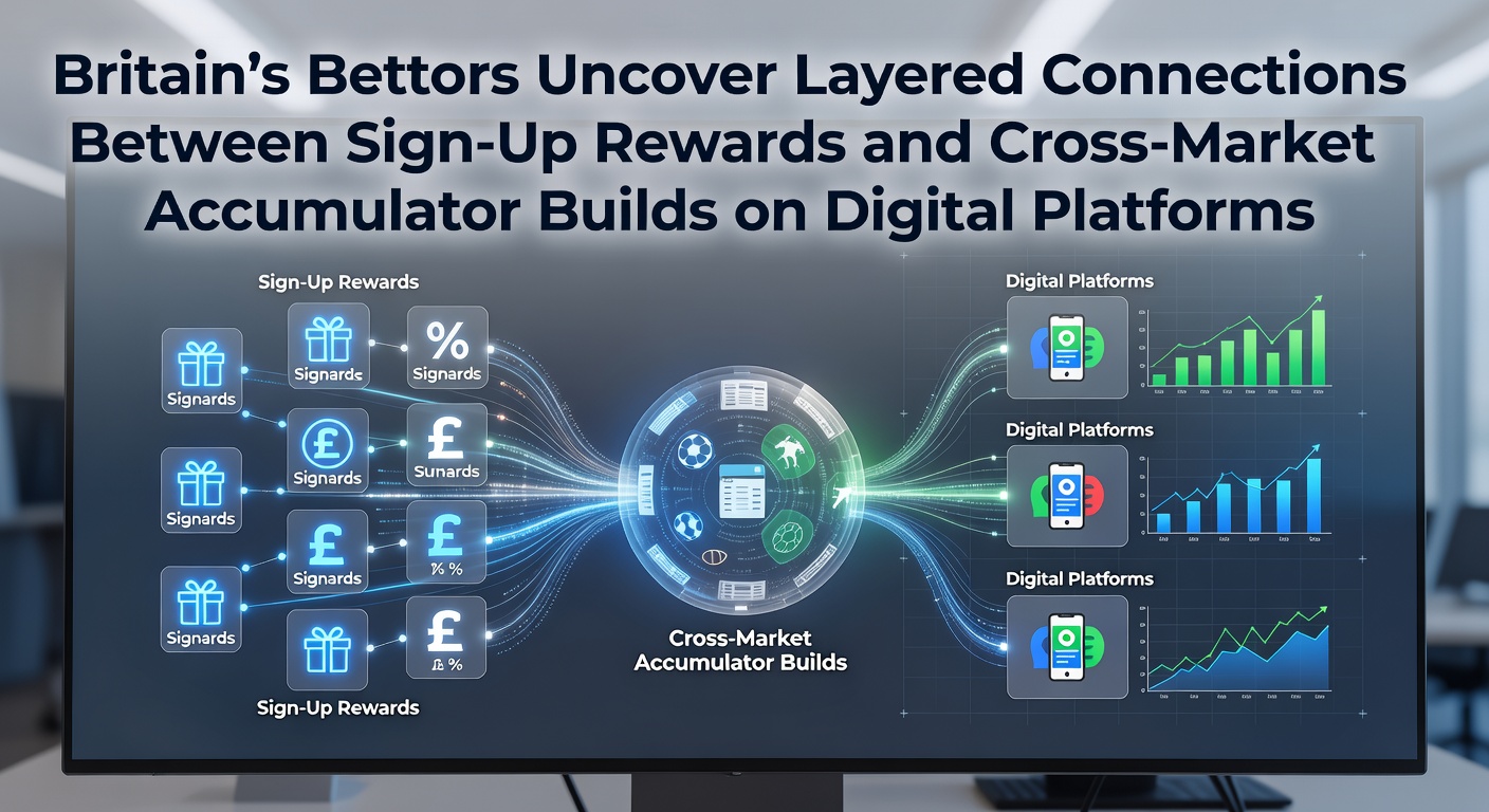 Illustration showing sign-up rewards connecting to cross-market accumulator builds on British digital betting platforms