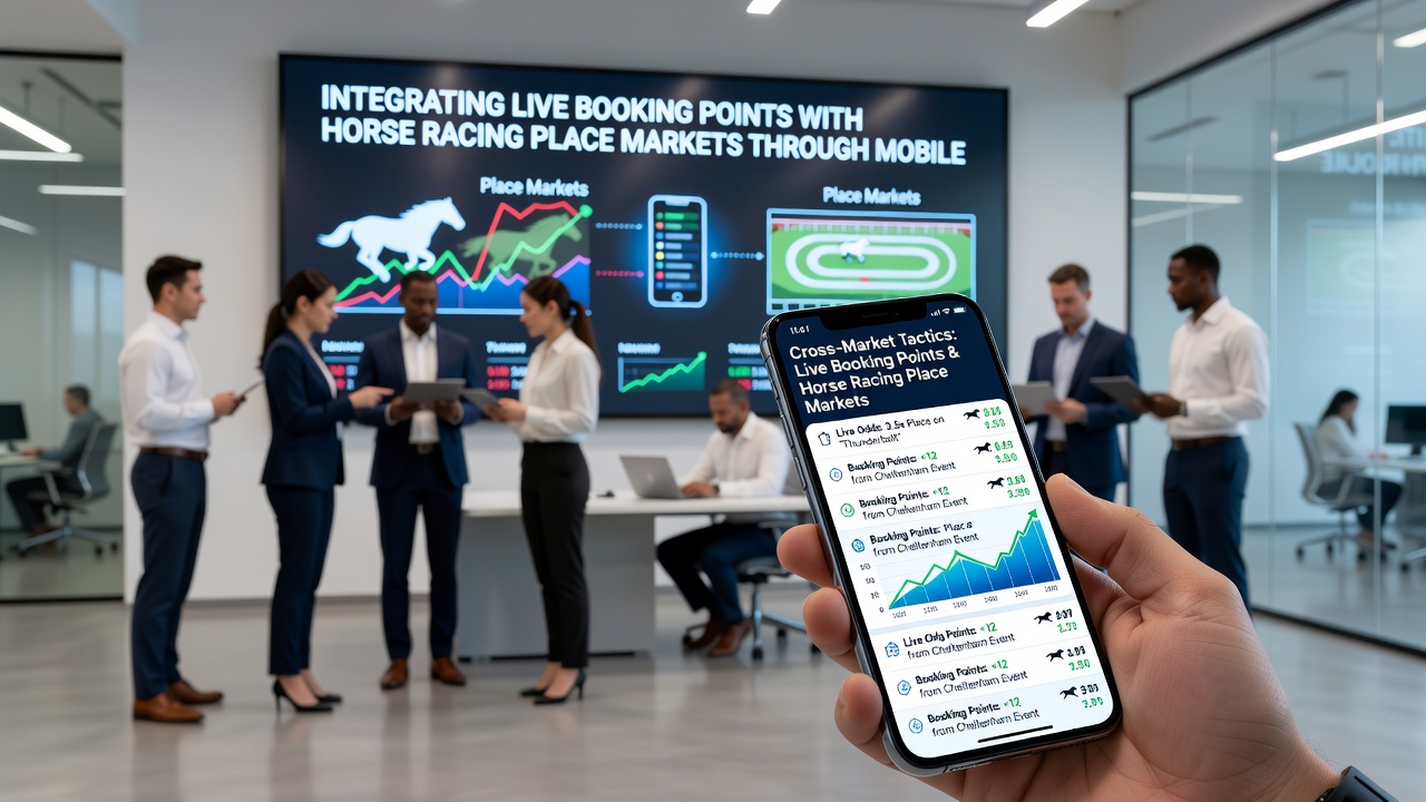 Close-up of a mobile app promotion screen pairing live football booking points with horse racing place market options