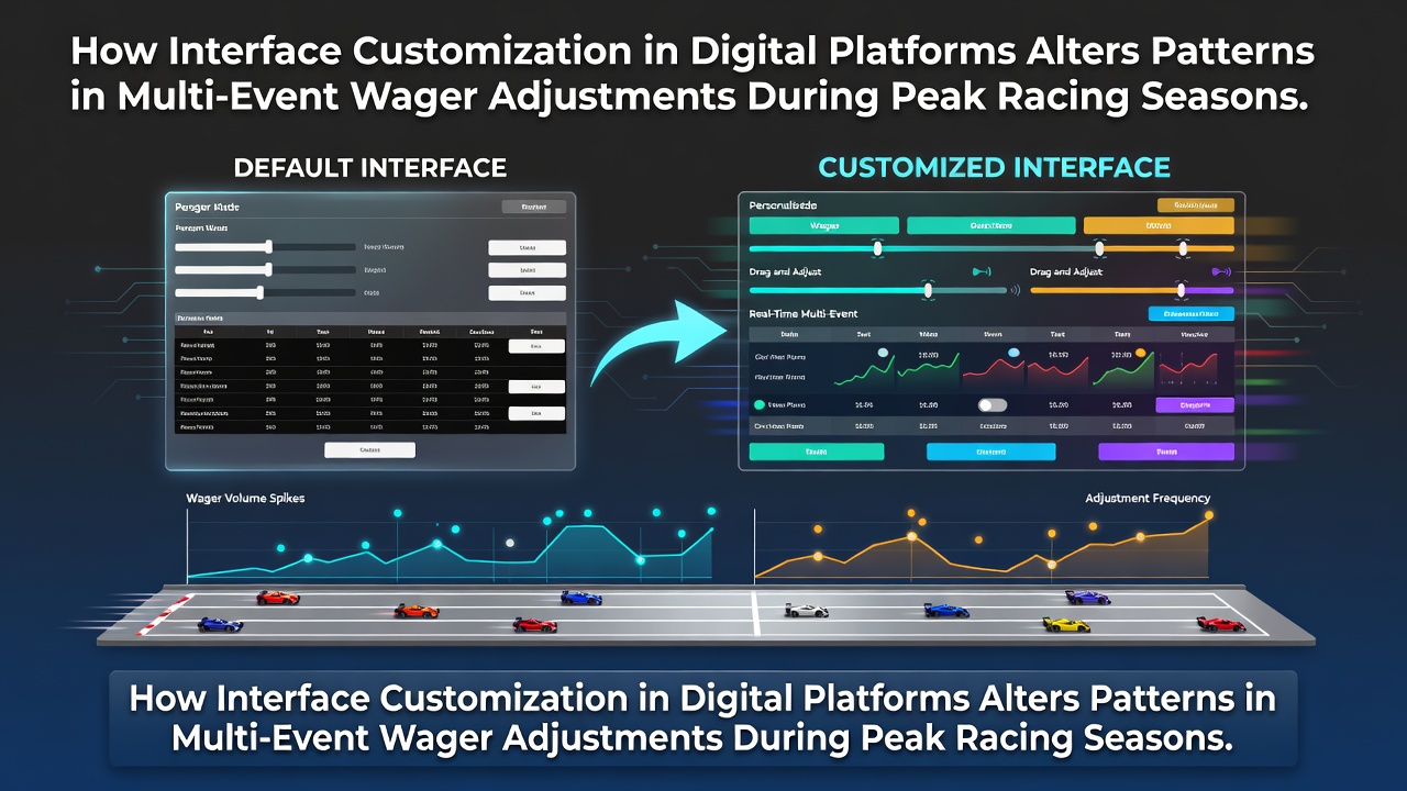 Digital betting platform interface showing customizable dashboard elements for multi-event horse racing wagers