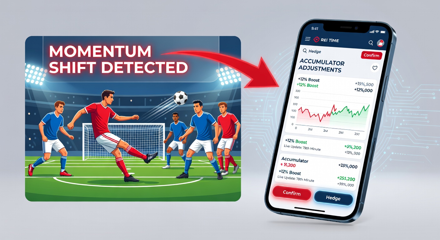 Football match showing a team gaining momentum with players advancing and crowd energy rising during live betting scenarios