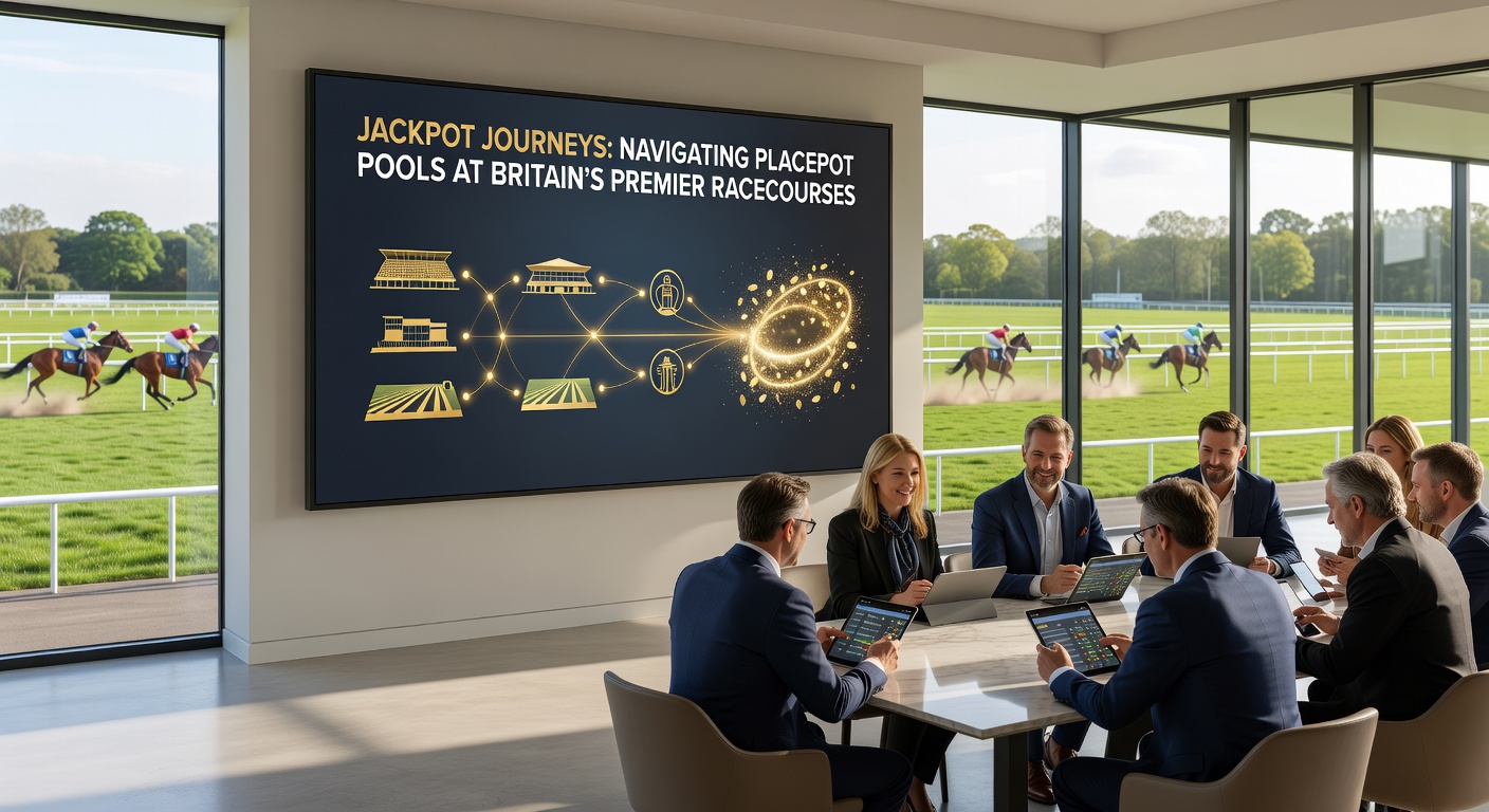 Close-up of a massive Placepot jackpot display at Ascot Racecourse, surrounded by excited crowds under clear skies