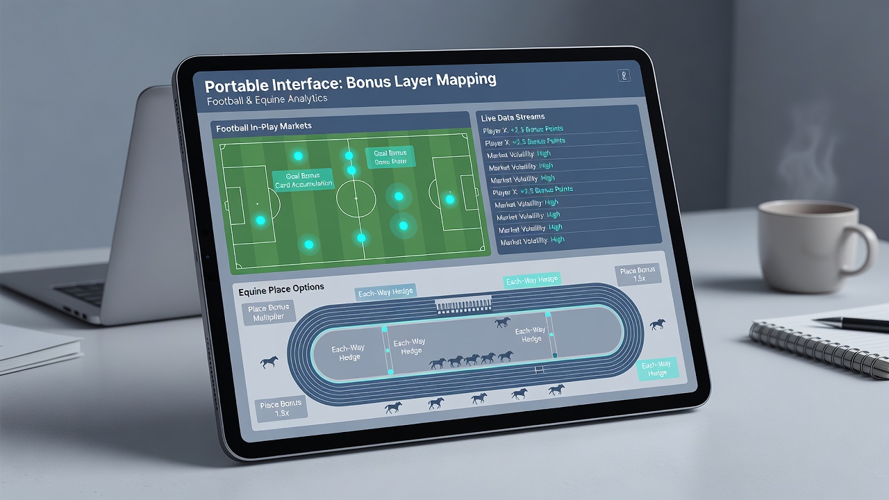 Detailed view of equine place market bonuses integrated with live football overlays on a portable screen