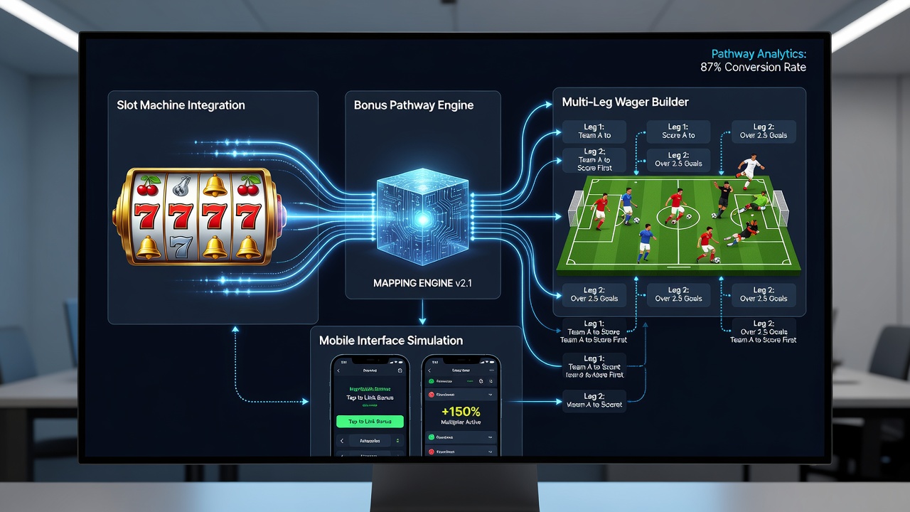 Close-up of mobile app dashboard displaying bonus transfer arrows between slot games and football accumulator options