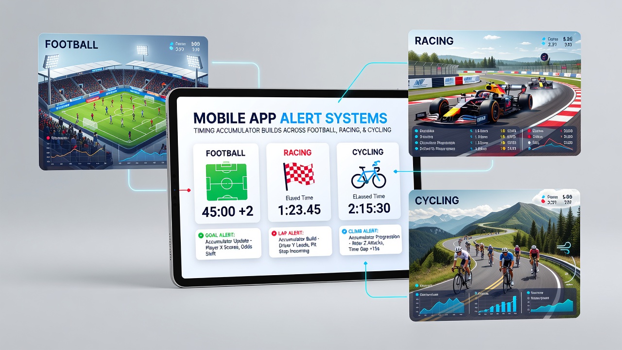 Smartphone screen showing simultaneous alerts for horse racing odds, football accumulator progress, and casino bonus timing