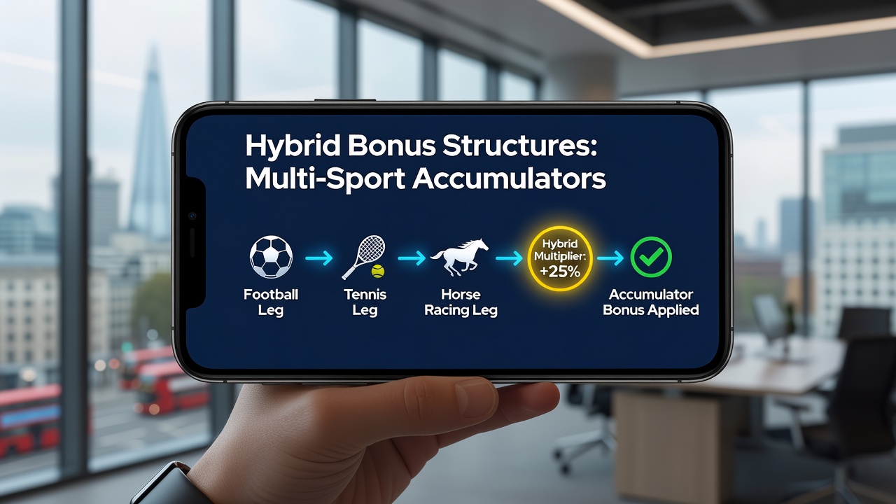 Close-up of accumulator bet slip with hybrid bonus terms displayed on a smartphone screen