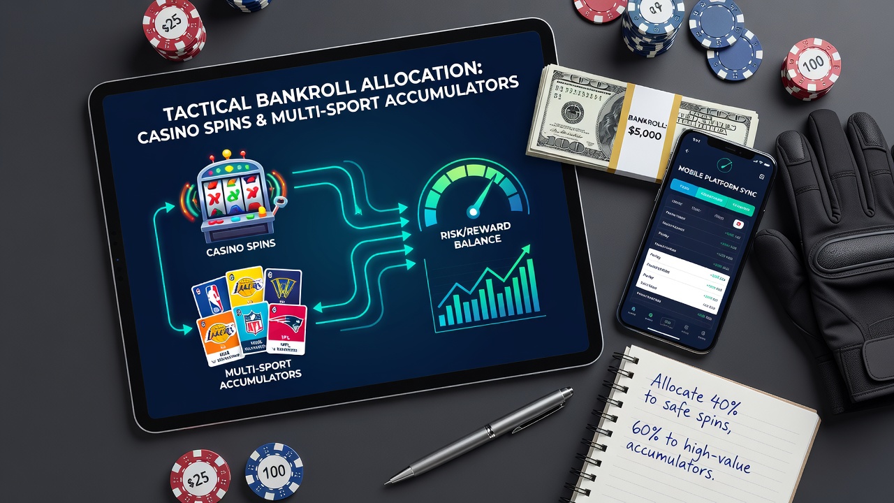 Mobile betting interface displaying casino spins and multi-sport accumulator options side by side